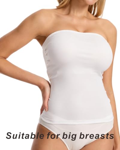 RanZZRan Women's Ribbed Long Tube Tops Strapless Bandeau Double Lined Tank — view 5