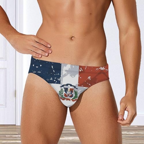 Vintage Dominican Republic Flag Printed Swim Briefs for Men Sexy Bikini Swimwear Elastic Beach Trunks Bathing Suit2