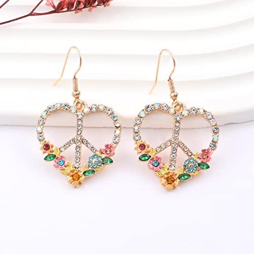 Peace Sign Earrings Heart Flower Diamond Drop Earrings for Women Girls, Zirconia Love Heart Pendant Dangle Earring, Silver Rose Gold Chain Birthday Valentines Day Jewelry Gifts2