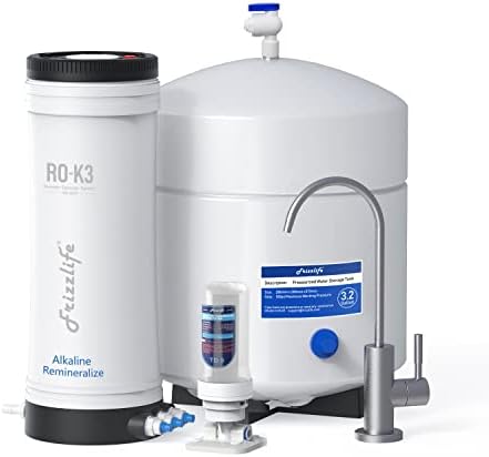 Frizzlife RO-K3-A Reverse Osmosis Water Filtration System - Alkaline PH+ Remineralization, 6-Stage Under Sink RO Water Filter, 100 GPD, 1:1 Pure to Drain, Superb Taste, Quick Install, USA Tech Support