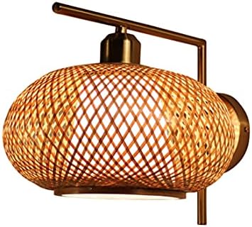 Wall Lights Rattan Hand Woven Lamp Shade Bamboo Wall Sconce Light Fixture Indoor E27 Rustic Wicker Wall Lamps for Living Room Bedrooms Bar Café Farmhouse Corridor (Style E)