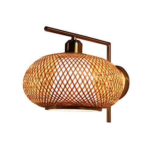 Wall Lights Rattan Hand Woven Lamp Shade Bamboo Wall Sconce Light Fixture Indoor E27 Rustic Wicker Wall Lamps For Living Room Bedrooms Bar Café Farmhouse Corridor (Style E) #TOP2