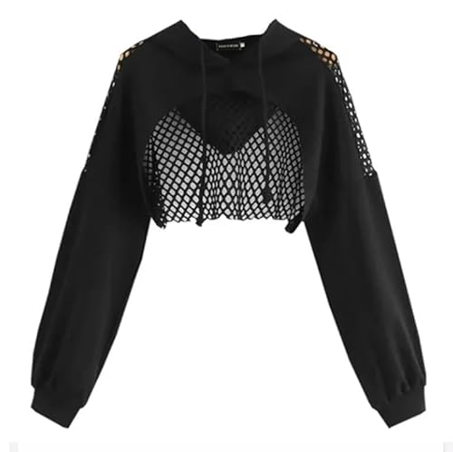 OUBOSI Frauen Hoodie Mode Lässig Mesh Patchwork Harajuku Hoodie Femme Abgeschnitten Sweatshirt Kleiâ€¦ – Vignette