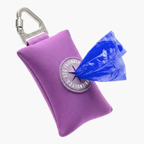 Image of Dog Friendly Co. Poop Bag Holder for Leash, Dog Waste Bag (Purple) | One Click Clip Potty Carrier Dispenser, Pet Trash Bags, Neoprene Fabric for All Weather Conditions, Stylish Walking Accessory