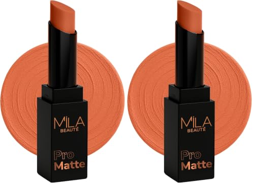 Image of Mila Beaute Pro Matte Lipstick | Highly Pigmented & Long lasting | Semi Matte Finish | Light Weight Lipstick | Single Swipe Application | Luxurious Lip Color | Shade - (Raazi, 4.2g) (Pack of 2)