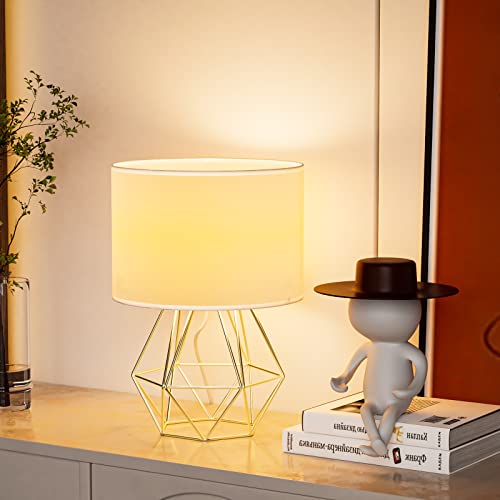 ONLI Tischlampe Gold – Mit Weißem Stoffschirm, 25,5 Cm Hoch, 6W E14