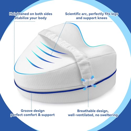 Foto von Perffi Kniekissen für Seitenschläfer I Orthopädisches Bein-Kissen für schmerzfreien Schlaf I Ergonomisches Lagerungskissen aus visco-elastischem Memory-Schaum I atmungsaktiver Bezug, (White)