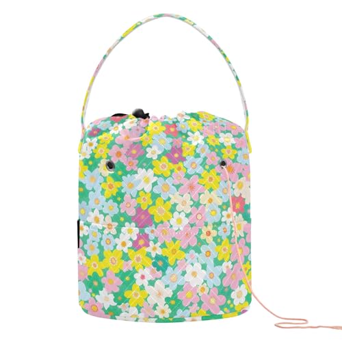Yarn Storage Bag Small Crochet Bag Knitting Bag Organizer Pink Green Yellow Flowers Yarn Bags for Crocheting Basket