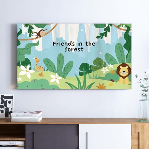 Hiseng TV -Abdeckung Staubschutzhülle, Drucken Hülle Bezug Für Fernsehen Schutzhülle Hängend/Desktop Universal Stoff Tv Hülle Anwendbar 32-75 Zoll Flacher Fernseher (75 Zoll,Löwe)