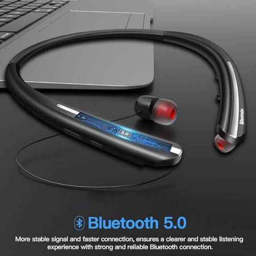 ZKBSIAXD Retractable Neckband Bluetooth Headphones, 20H Playtime Comfort-Fit Wireless Earbuds with Auto-Reel, CVC 8.0 Noise Cancellation for Hands-Free Calls, Black & Orange by ZKBSIAXD - Used condition - Image 2