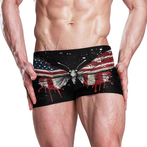 July 4th American Flag Butterfly Mens Swim Trunk Swimwear Swim Brief Square Leg Board Short S S04073342