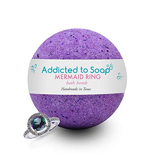 Addicted to Soap – Mermaid Ring Bath Bomb | Ultra Luxurious - Extra Large 9oz Bath Bomb STERLING SILVER RING Surprise Inside - Organic & Sensual Relaxation (Ring Size 6)