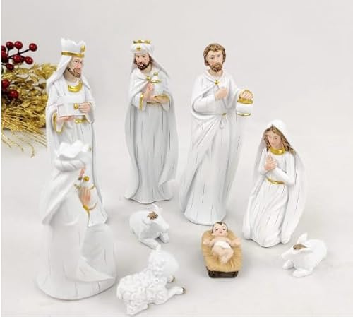 Presépio Decorativo Branco e Dourado em Resina