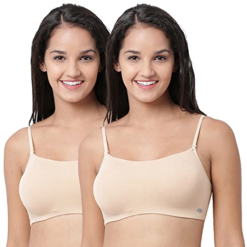 Image of Enamor Moulded Double Layer Front Women's Cotton Cami Bra - Detachable Slim Straps with Back Keyhole, Non Padded, Wirefree, High Coverage - A022 (Pack of 2)