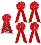 Large Christmas Bows,Giant Red Bow, Velvet Red Outdoor Christmas Decoration – Large Waterproof Re...