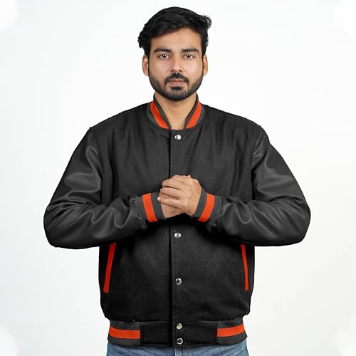Image of Men's Fashion Varsity Jacket Causal Slim Fit Wool Letterman Baseball Bomber Jackets