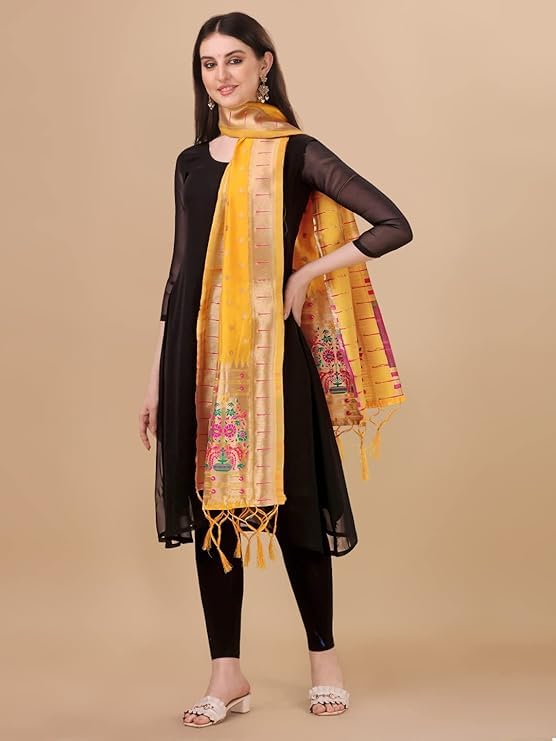Woven Banarasi Silk Dupatta For Women, Width 1 Meter, Length 2.3 Meter by Antique collection3