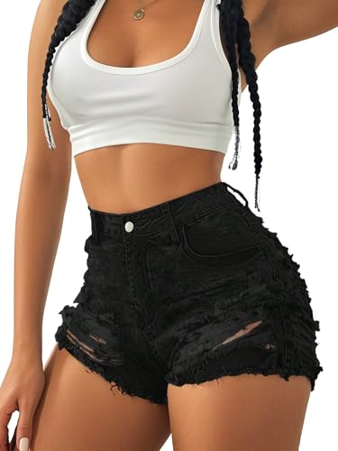 Avanova Women Jean Denim Sexy Mini Short Shorts Ripped Distressed Cut Off Hot Pants Black X-Large
