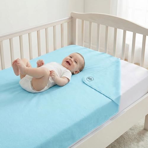 Image of Btag Baby Waterproof, Super Soft Fast Drying Mattress Protector | Extra Absorbent, Anti-Itching Sheet for New Born,Toddler (Size 140x210 cm, Pack of 1, Sky Blue)