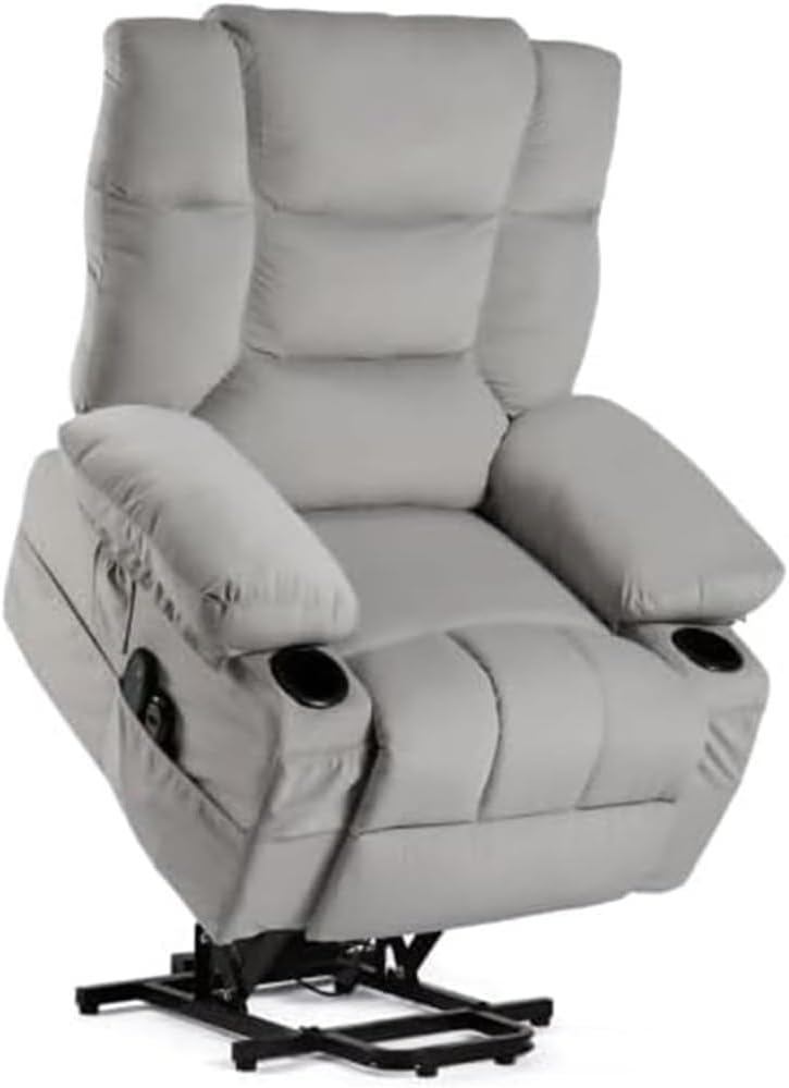 Electric Lift Recliner Chair for Elderly with Heat Massage Dual Cup Holders Double Side Storage Infinite Position Adjustable Comfortable Living Room Seating