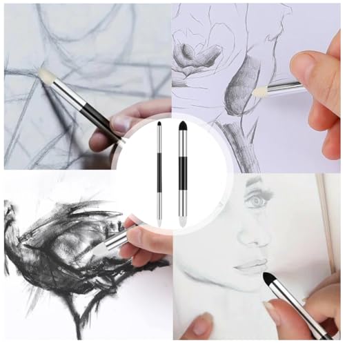 WUY Difuminadores de dibujo,Paquete de 2 pinceles de esponja de doble cara para difuminar, lavables, para borrar bocetos frotando, pinceles de dibujo de doble cara, negros - imagen 6