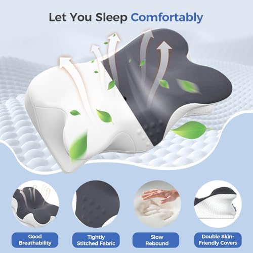 BNXIANG Cervical Neck Pillow for Neck Pain Relief, Ergonomic Memory Foam Pillows for Sleeping,Queen Size Side Sleeper Pillow for Back and Stomach Sleepers - 4