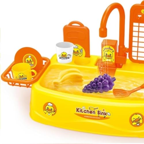 Image of SHAKTSIM Kids Play House Kitchen Sink Toy Set | Electric Circulating Water System | 20 PCS Pretend Play Washing Sink with Fruits, Vegetables & Utensils | Educational Role Play Toy for Boys & Girls
