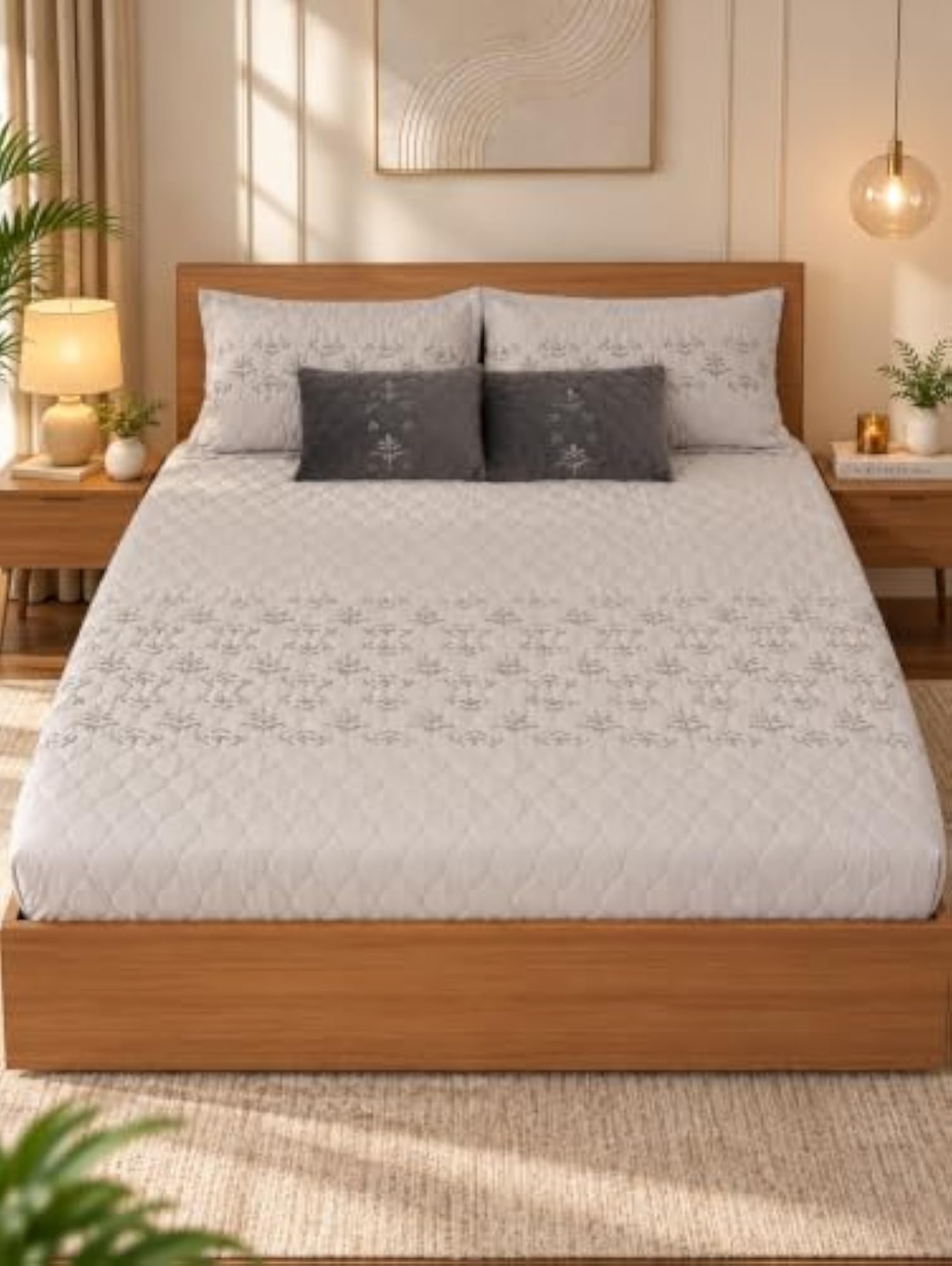 Luxury White 5 Piece Bed Cover Set for King Size Double Bed