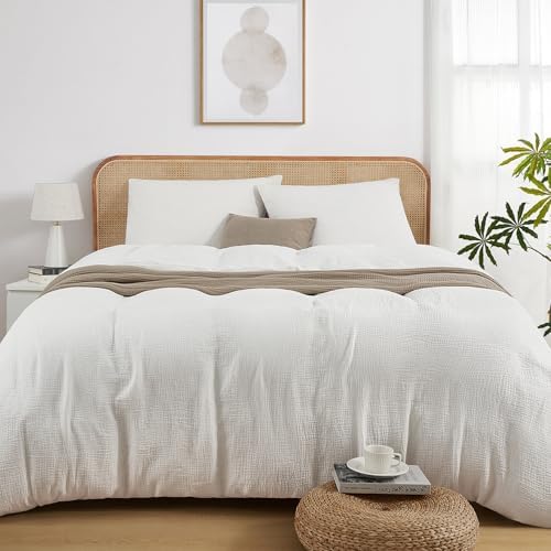 Duvetnova Bettwäsche 200x200 Musselin Baumwolle 3 teilig,ÖKO-TEX Bettwäsche 200x200 Weiß,Extra Weich & Atmungsaktiv Bedding & Linen 1 Bettbezug 200x200+2 Kissenbezüge 80x80-alle mi