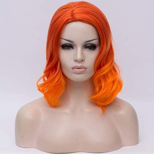 Cying Lin Short Bob Curly Wavy Wig For Women Ombre Orange Wig Women Cosplay Halloween Fun Wig+ Wig Cap (Ombre Orange)