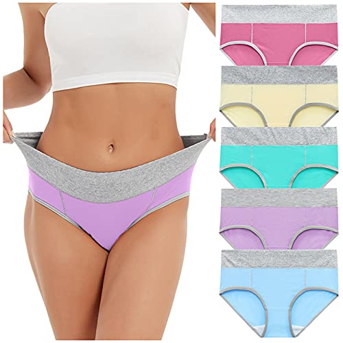 Pack de 5 Bragas Mujer Algodón, Braguita de algodón, Elástico Culotte Cintura, Braguitas Ropa Interior Cómoda y Sexy, Media Ropa Interior Cómodas y Suaves Bragas Talle Alto Algodón para Mujer 5 Pack