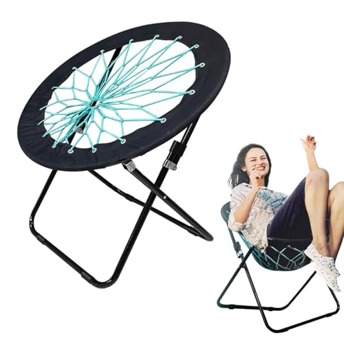 Camp Field Camping and Room Bungee Folding Chair Gifts for Friends -Versatile Bunjo Chairs with Fun Bouncy Design - Web Chair for Relaxation for Room Garden and Outdoor (Black)