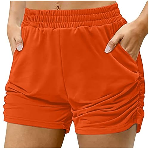 Shorts for Women 2024 Trendy Elastic Waist Ruched Solid Athletic Shorts Loose Casual Comfy Workout Short with Pocket Pantalones Cortos Para Mujer