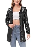 Anna-Kaci Women's Open Front Sequin Coat Las Vegas Blazer Party Club Cocktail Jacket Outerwear, Black, X-Large