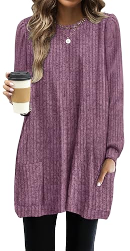 Image of OFEEFAN Long Sleeve Shirts for Women Long Sweaters with Pockets Tunic Tops Loose Fit