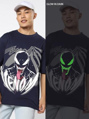 Image of Bewakoof X Marvel Venom Men's 100% Cotton Graphic Print Oversized Fit Half Sleeve Round Neck T-Shirt | Casual Wear | Street Wear | Oversized t Shirt for Men Cotton | Baggy