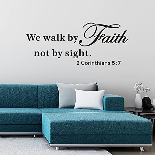 VODOE Wall Decals for Living Room, Bible Verse Wall Decals, Quotes Faith Scripture Biblical Christian Religious Church Phrase Family Home Art Decor Vinyl Stickers We Walk by Faith Not by Sight 23"X9"