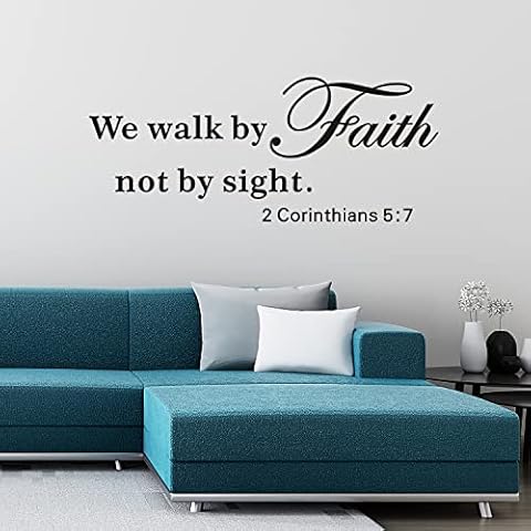 Wall Decals for Living Room, Bible Verse Wall Stickers, (Easy to Install), Quotes Faith Scripture Biblical Christian Religious Church Family Home Art Decor Vinyl, We Walk by Faith Not by Sight 23"X9" Cover