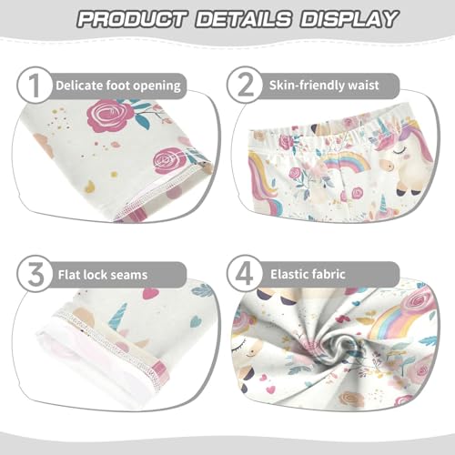 Cute Unicorn Girls' Leggings Toddler Doodles Rainbow Roses Kids Yoga Pants Dance Active Tights 4T3