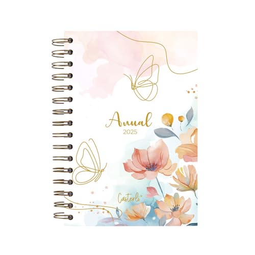 Casterli - Agenda Anual 2024 - Día página, tamaño A5. Con espiral Wire - O dorado