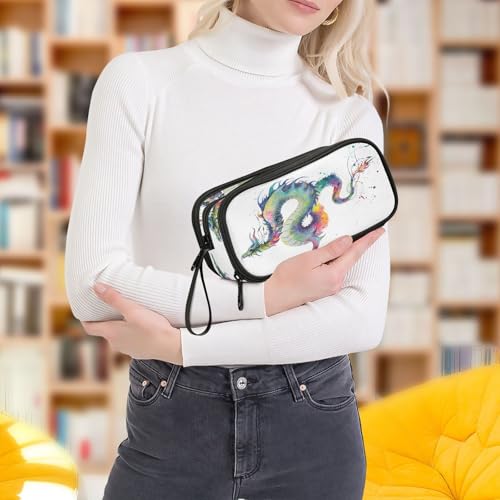 Image of Bolaz Watercolor Dragon Pencil Case Large Capacity Pen Bag with Compartment Students Stationery Organizer Pencil Pouch Marker Case for School Office Work