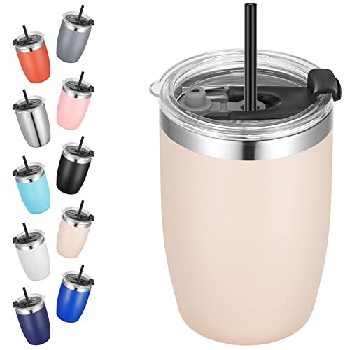 Vegond Stainless Steel 12 Oz Tumblers Bulk Vacuum Insulated Double Wall Travel Tumbler With Lid And Straw Reusable Tumbler,Beige #TOP8