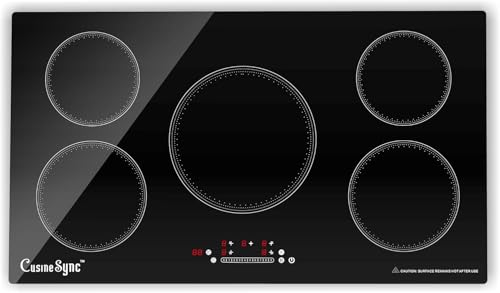 36 Inch Induction Cooktop, 5 Burner Built-In Electric Stove Top, 10800W High Output 240V Hardwired, Touch Control with Power Boost, 9 Power Levels, Timer, Child Lock & Residual Heat Indicator