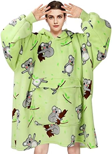 Wenlia Oversized Hooded Blanket Sweatshirt for Women, Printing Flannel Sherpa Blanket Big Pocket, Super Soft Warm Cozy Wearable Thick Hoodie One Size Fits All - Mother & Daughter Gift