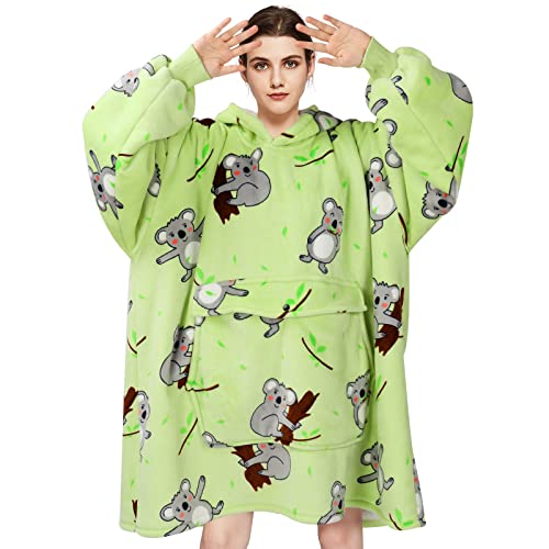Wenlia Couverture à Capuche Surdimensionnée pour Femme, Sweat à Capuche Flannel Hoodie Chaude Adulte Sweatshirt Automne Hiver Garder au Chaud Couverture TV Grande Poche - Taille Unique Cover
