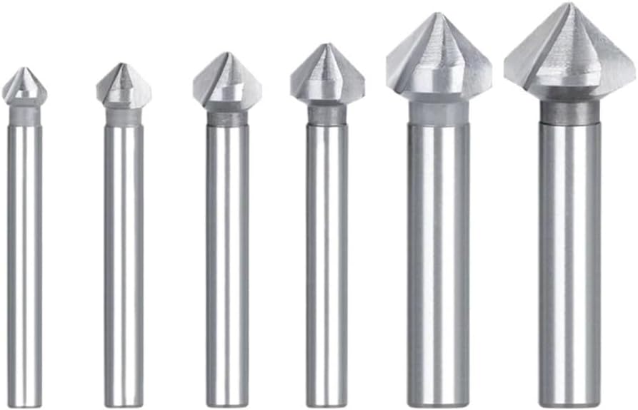 6pcs Round Shank Countersink Drill Bit, 90 Degree HSS Chamfering Bits, 3 Flute Mill Cutters