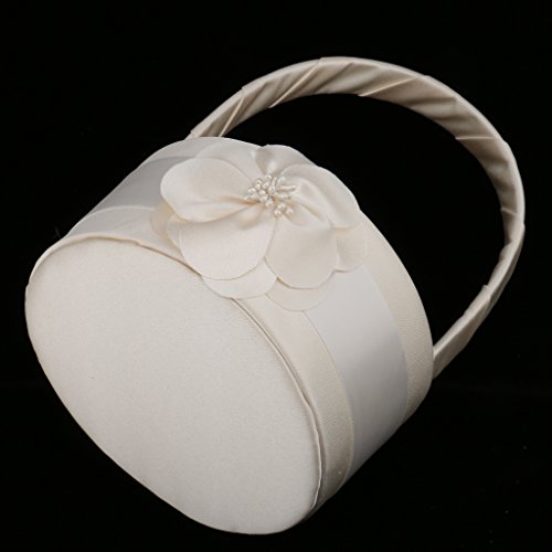 harayaa Set of 2 Pieces Elegant Champagne Satin with Floral Flower Girls Basket - Thumbnail 6