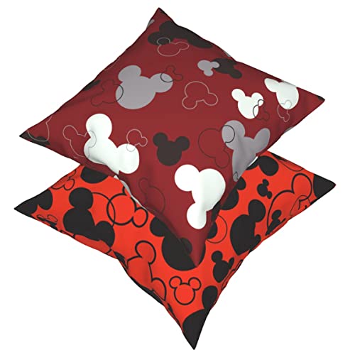 Cute Pillowcases Set Of 2 Mouse Ears Throw Pillow Covers Soft Square Pillow Cushion Cases For Sofa Couch Living Room Bedroom 18X18 Inches Red #TOP2