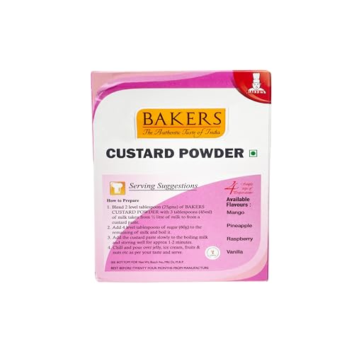 Image of BAKERS Custard Powder | Strawberry Flavor | (100g x 6, 600g) | Contains No Eggs | Long Shelf Life | Makes Smooth, Creamy, Testy & Juicy Custard | Quick & Easy to Make |Best For Fruit Salads & Puddings