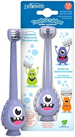 Dr. Brown's Toothscrubber Toddler Toothbrush, Bpa Free, Ages 1-4, Monster Design Manual Brush, 1 Count, Purple